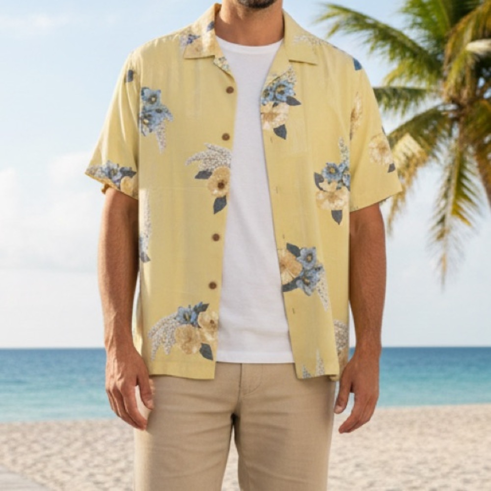 Tommy Bahama Men's Short Sleeve Silk Shirt Tropical‎ Print